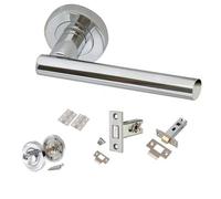 Golden Grace Polsished Chrome T-Bar Door Handle On Rose Bathroom Toilet Loo Set With Dead Bolt And Thumbturn Tubular Latch And Hinges