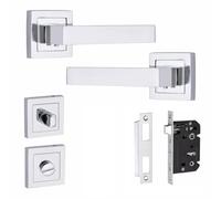 Golden Grace Premium Delta Design Bathroom Door Handles Set on Square Rose in Polished Chrome Finish