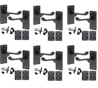 Golden Grace Premium Victorian Scroll Door Handles Latch in Matt Black Finish with Black Ball Bearing Hinges & Latch Pack, 6 Sets - 120mm x 40mm Backplate