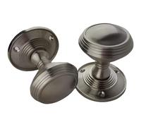 Golden Grace Ringed Reeded Unsprang Mortice Door Knob Set, Satin Nickel