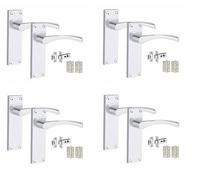 Golden Grace Scroll Door Handles Latch, Polished Chrome 4 Sets | Includes 3" ball bearing hinges and 64mm tubular latches with 150mm x 40mm backplates to fit internal wooden doors.