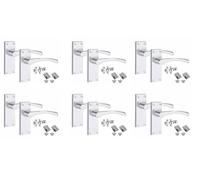 Golden Grace Scroll Latch Door Handles, Polished Chrome, 6 Sets | Complete with standard 3" butt hinges and 64mm tubular latches; elegant 120mm x 40mm backplates fit internal wooden doors.