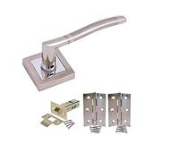 Golden Grace Select Lever Door Handle on Square Rose in Duo Two Tone Chrome Finish, Complete with Hinges & Latches - 1 Pair