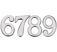 Golden Grace Self Adhesive Numerals in Polished Chrome, No. 0, 50mm, Silver | Strong-hold sticky backing mounts instantly to coordinate with house plaques, made from metal for flats and hotels.