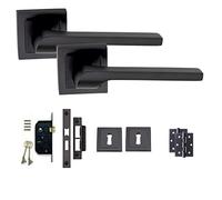 Golden Grace Sigma Door Handle Set with 64mm Latch, Matt Black Key Lock Set