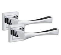 Golden Grace Straight Astrid Premium Design Door Handles on Square Rose in Polished Chrome Finish, 1 Pair