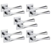 Golden Grace Straight Astrid Premium Design Door Handles on Square Rose in Polished Chrome Finish, 5 Pairs