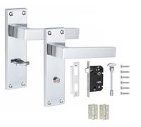 Golden Grace Straight Delta Bathroom Door Handles with Lock Set | Includes 3-inch ball bearing hinges and a 64mm mortise lock, providing a secure and elegant zinc backplate look.