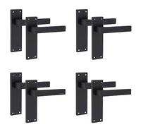 Golden Grace Straight Delta Latch Door Handles, 4 Pairs Matt Black 150mm | Includes spindles and screws for quick installation, with an elegant 40mm wide backplate in a modern matt black finish.
