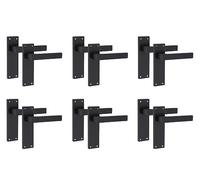 Golden Grace Straight Delta Latch Door Handles, 6 Pairs Matt Black 150mm | Includes spindles and screws for easy home or office setup; elegant metal backplate design fits internal wooden doors.