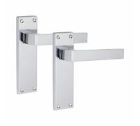 Golden Grace Straight Delta Latch Door Handles, Polished Chrome, 1 Pair | Includes spindles and screws for easy installation onto interior wooden doors, using a durable zinc build.