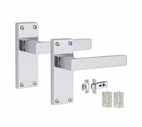Golden Grace Straight Delta Latch Door Handles, Polished Chrome, 1 Set | Includes 3-inch ball bearing hinges, 64mm mechanism, and screws; fits classic 120mm x 40mm Victorian backplates.