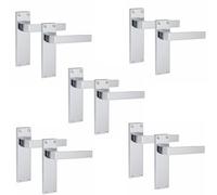 Golden Grace Straight Delta Latch Door Handles, Polished Chrome, 5 Pairs | Includes spindles and screws for easy installation. Fits all internal wood doors with a classic 150mm x 40mm backplate.