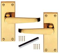 Golden Grace Straight Lever Latch Door, Electro Brass Gold, 120mm x 40mm | Includes spindle and screws for hassle-free installation on interior doors, featuring a classic Victorian design.