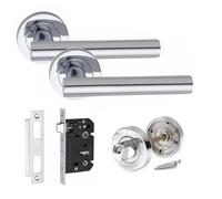 Golden Grace Straight T-Bar Bathroom Door Handle Set Thumbturn and Mortise Lock Polished Chrome
