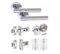 Golden Grace Straight T-Bar Bathroom Door Handle, Silver, Bathroom Set | Includes 3" ball bearing hinges for smooth operation, a tubular latch, a deadbolt, screws, and a spindle.