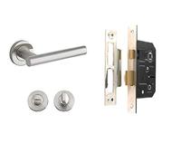 Golden Grace Straight T-Bar Bathroom Handle Lever On Round Rose Furniture in Stainless Steel Finish