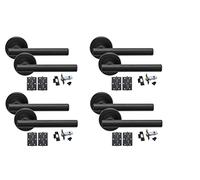 Golden Grace Straight T-Bar Design Door Handles on Round Rose in Matt Black Finish with Ball Bearing Hinges & 64mm Tubular Latch - 4 Sets