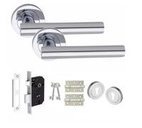 Golden Grace Straight T-Bar Design Key Lock Door Handle Set Ball Bearing Hinges and Mortise Lock Polished Chrome