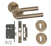 Golden Grace Straight T-Bar Design Key Lock Door Handle Set Thumbturn and Mortise Lock Antique Brass