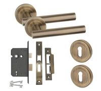 Golden Grace Straight T-Bar Design Key Lock Door Handle Set Thumbturn And Mortise Lock Antique Brass
