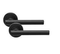 Golden Grace Straight T-Bar Door Handles on Rose, Matt Black, 1 Pair