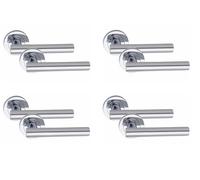 Golden Grace Straight T-Bar Door Handles Polished Chrome, 4 Pairs | Durable metal rose base suits bathroom or key lock sets, offering a smooth, comfortable grip for interior doors.