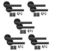 Golden Grace Straight T-Bar Door Handles with Hinges & Latch, 5 Sets | Includes spindles, screws, and black plates for fitting five interior doors, with a sturdy metal build on round roses.