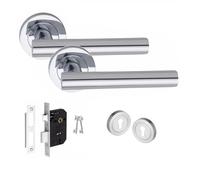 Golden Grace Straight T-Bar Key Lock Door Handle Set Thumbturn and Mortise Lock Polished Chrome