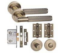 Golden Grace Straight T-Bar Linear Bathroom Internal Door Handle Set Thumbturn Hinges And Mortise Lock Antique Brass