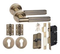 Golden Grace Straight T-Bar Linear Euro 70mm Key Lock Internal Door Handle Set Euro Lock With Hinges Antique Brass