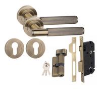 Golden Grace Straight T-Bar Linear Euro 70mm Thumbturn Internal Door Handle Set Euro Lock Antique Brass