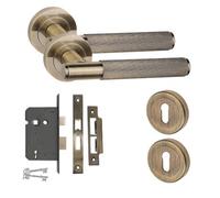 Golden Grace Straight T-Bar Linear Key Lock Internal Door Handle Set With Escutcheons And 3 Lever Lock With 2 Keys Antique Brass