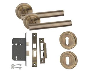 Golden Grace Straight T-Bar Metal Key Lock Door Handle Set, Key Lock Set