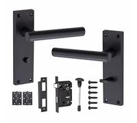 Golden Grace T-Bar Backplate Door Handle Pack, Matt Black | Includes 2.5-inch mortise lock, 3-inch ball bearing hinges, spindle and screws for an all-in-one setup on metal doors.