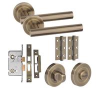 Golden Grace T-Bar Bathroom Door Handle Set with Lock, Antique Brass