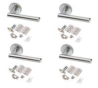 Golden Grace T-Bar Door Handle Lever On Round Rose Furniture in Polished Chrome Finish with Latch & Hinges - 4 Sets