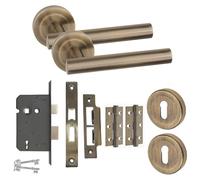 Golden Grace T-Bar Door Handle Lock and Hinge Set, Antique Brass