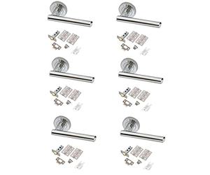 Golden Grace T-Bar Door Handles, Latch & Hinges, Polished Chrome, 6 Sets | Supplied with 63mm tubular latches, 75mm hinges, spindles and screws; sprung lever design on round rose for interior use.