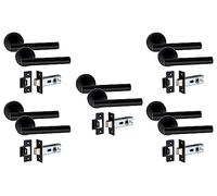 Golden Grace T-Bar Door Handles with 2.5" Latch, Matt Black Finish | Supplied with 5 pairs on a 52mm round rose; metal construction handles high-traffic use for key, latch, or bathroom doors.
