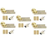 Golden Grace T-Bar Door Handles with Latch and Hinges, Satin Brass 5 Sets | Includes spindle and screws for quick setup. Hex cut texture on a 52mm round rose offers a modern grip and sleek look.