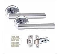 Golden Grace T-Bar Door Handles with Tubular Latch & Hinges, 1 Set, Silver