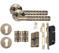 Golden Grace T-Bar Euro Lock Door Handle Set 70mm, Antique Brass