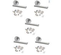 Golden Grace T-Bar Handle with Latch & Hinges, 5 Sets, Polished Chrome | Includes 3-inch hinges, 63mm tubular latch, screws and spindle for easy installation, mounted on round rose plate.