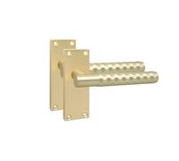 Golden Grace T-Bar Interior Door Handle 120x40mm, Satin Brass 1 Pair | Supplied with fixing screws and spindles for quick installation; features a distinctive knurled hex cut metal plain edge.
