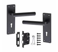 Golden Grace T-Bar Lever Backplate Door Handle, Matt Black Key Lock Set