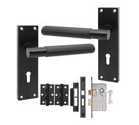 Golden Grace T-Bar Linear Victorian Lock Door Handle 3 Lever Lock Matt Black Finish 150mm Long and Hinges