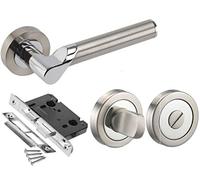 Golden Grace Titan Design Modern Bathroom Door Handle in Duo Chrome Finish with Thumbturn & Bathroom Mortise Lock