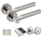 Golden Grace Titan Design Modern Duo Dual Chrome Door Handle Pack for Bathrooms with Ball Bearing Hinges