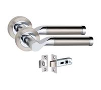 Golden Grace Titan Door Handles Duo Finish Satin Nickel Polished Chrome | Supplied with a 2.5-inch tubular latch and full door handles set on round roses to ensure a hassle-free, complete fitting.
